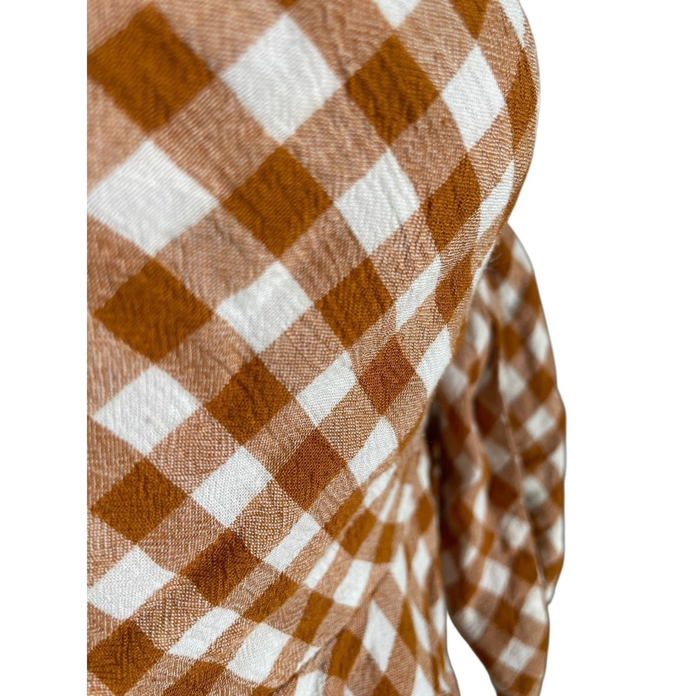 Anthropologie Brown & White Gingham Tie-Front Wide-Leg Jumpsuit - Picture 9 of 11
